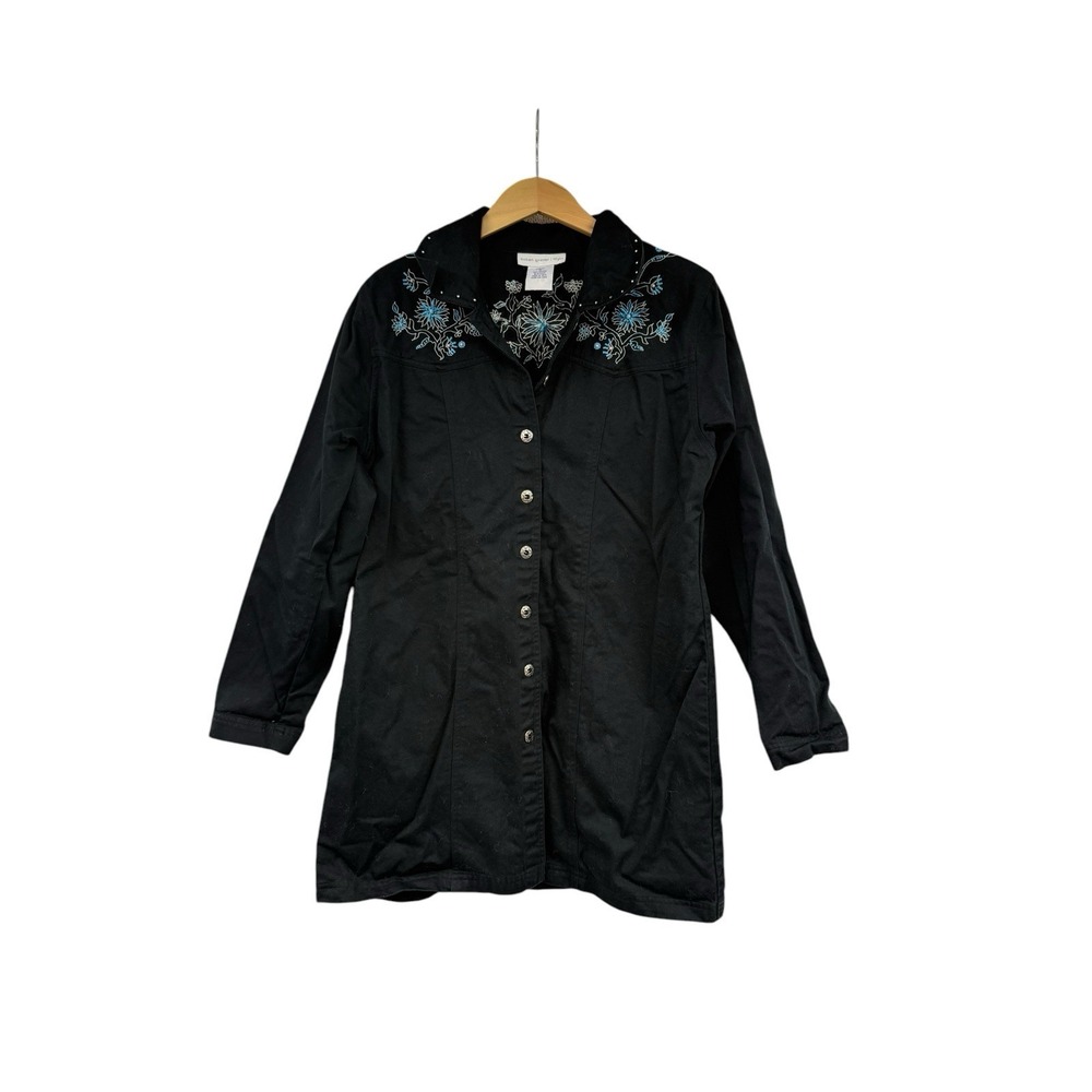 Susan Graver Black Southwest Style Dress / Longline Jacket Embroidered Womens M